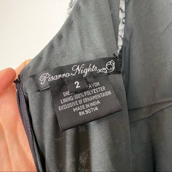 Pisarro Nights Beaded Short Sleeve Maxi Dress Evening Gown Gray Size 2 NWT - Picture 8 of 9
